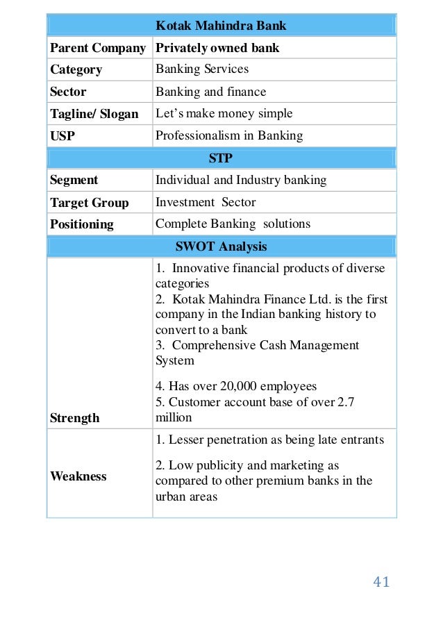swot analysis of kotak mahindra bank swot analysis of kotak mahindra bank